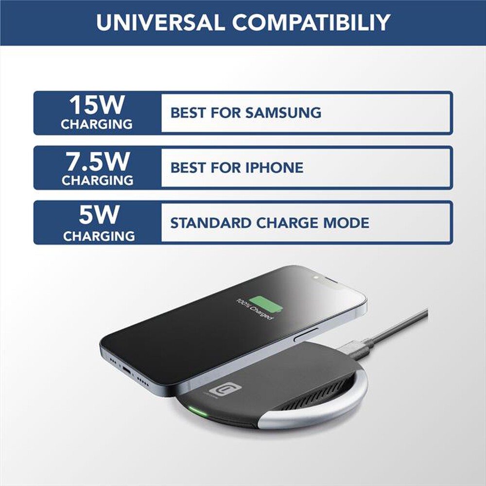 "CELLULARLINE - Caricatore da rete ARENA 15W WIRELESS CHARGER-Black"