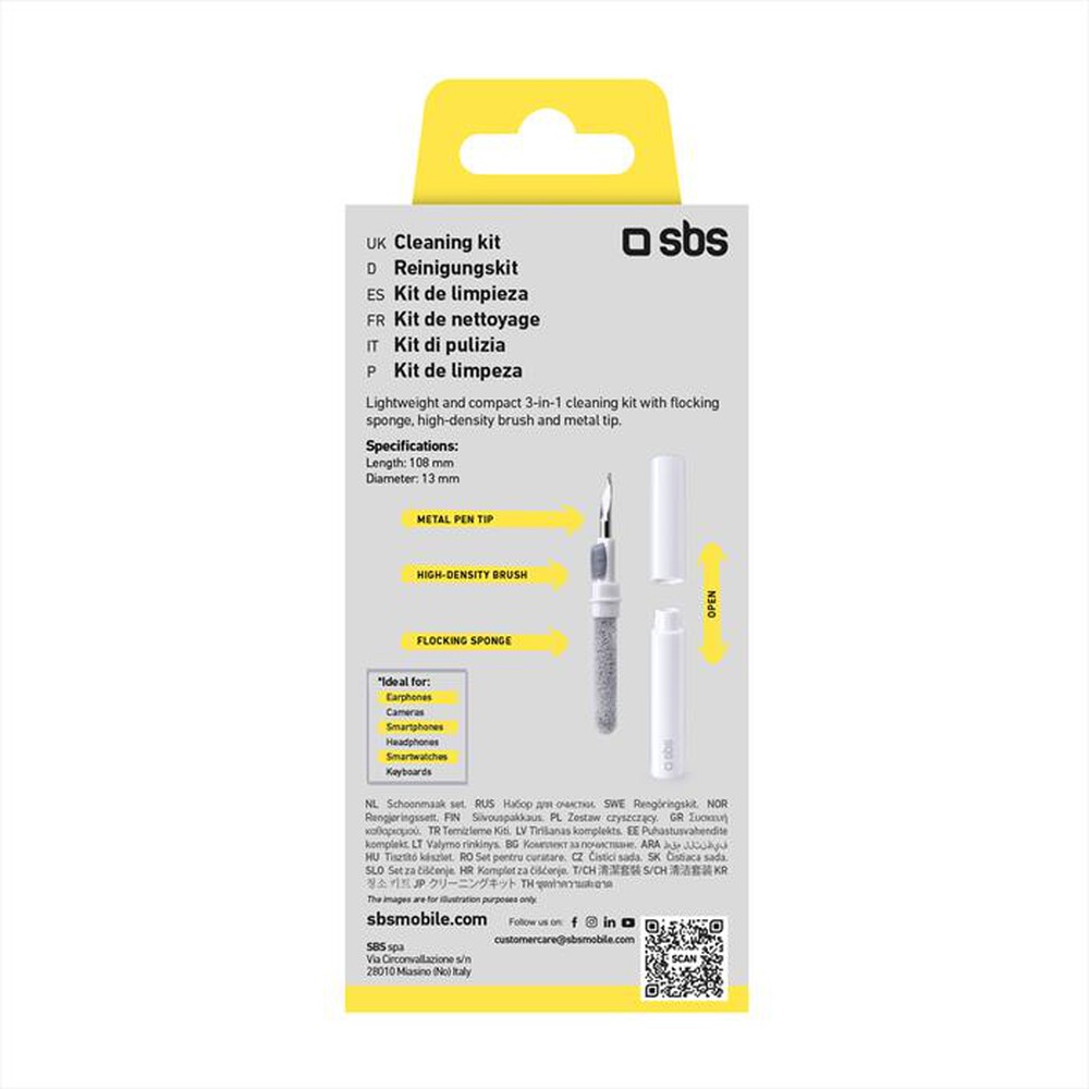 Immagine del prodotto SBS - Kit di pulizia 3 in 1 per auricolari TEEARCLEANSET-Bianco