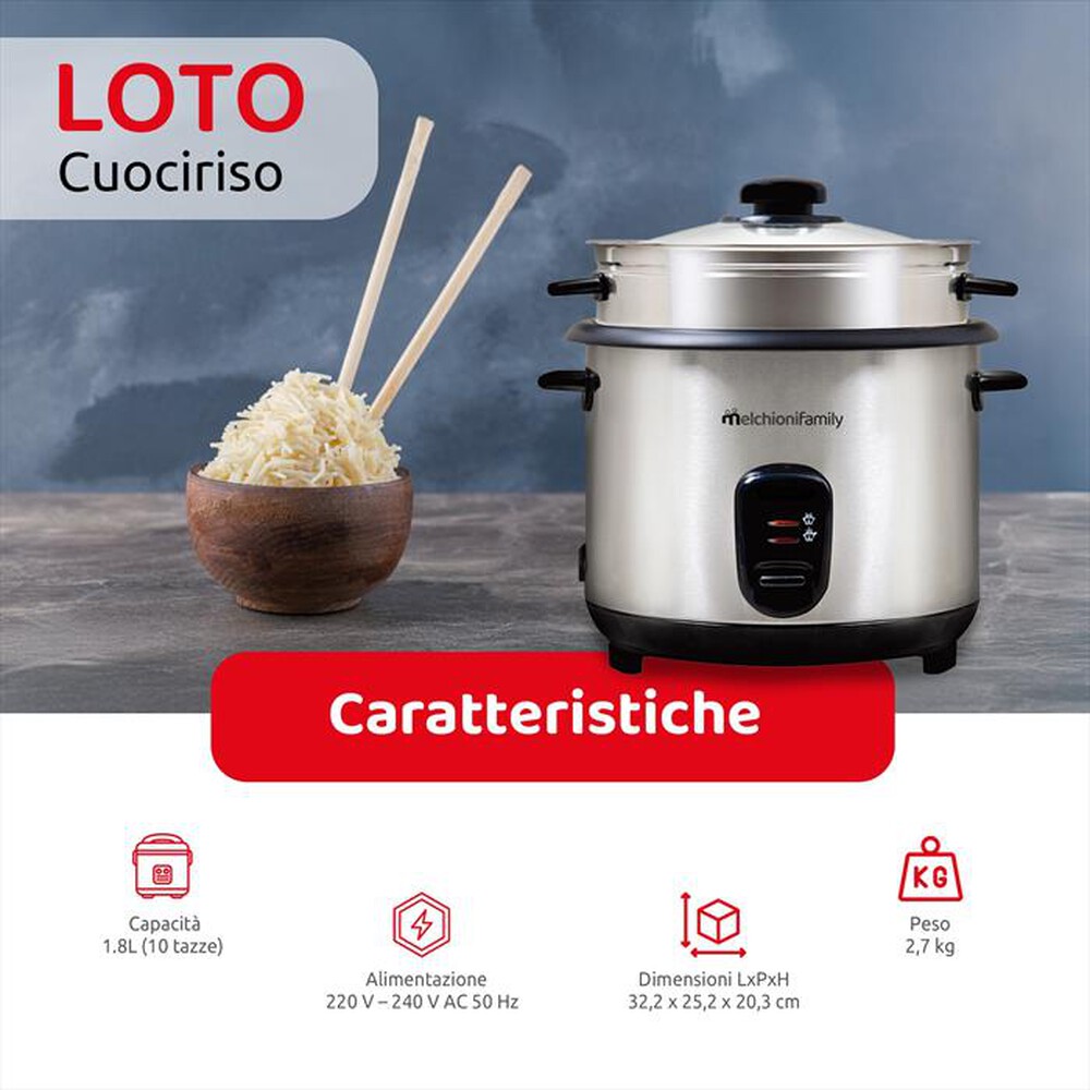 Immagine del prodotto MELCHIONI FAMILY - Cuociriso elettrico 1,8lt LOTO-Grigio / Acciaio