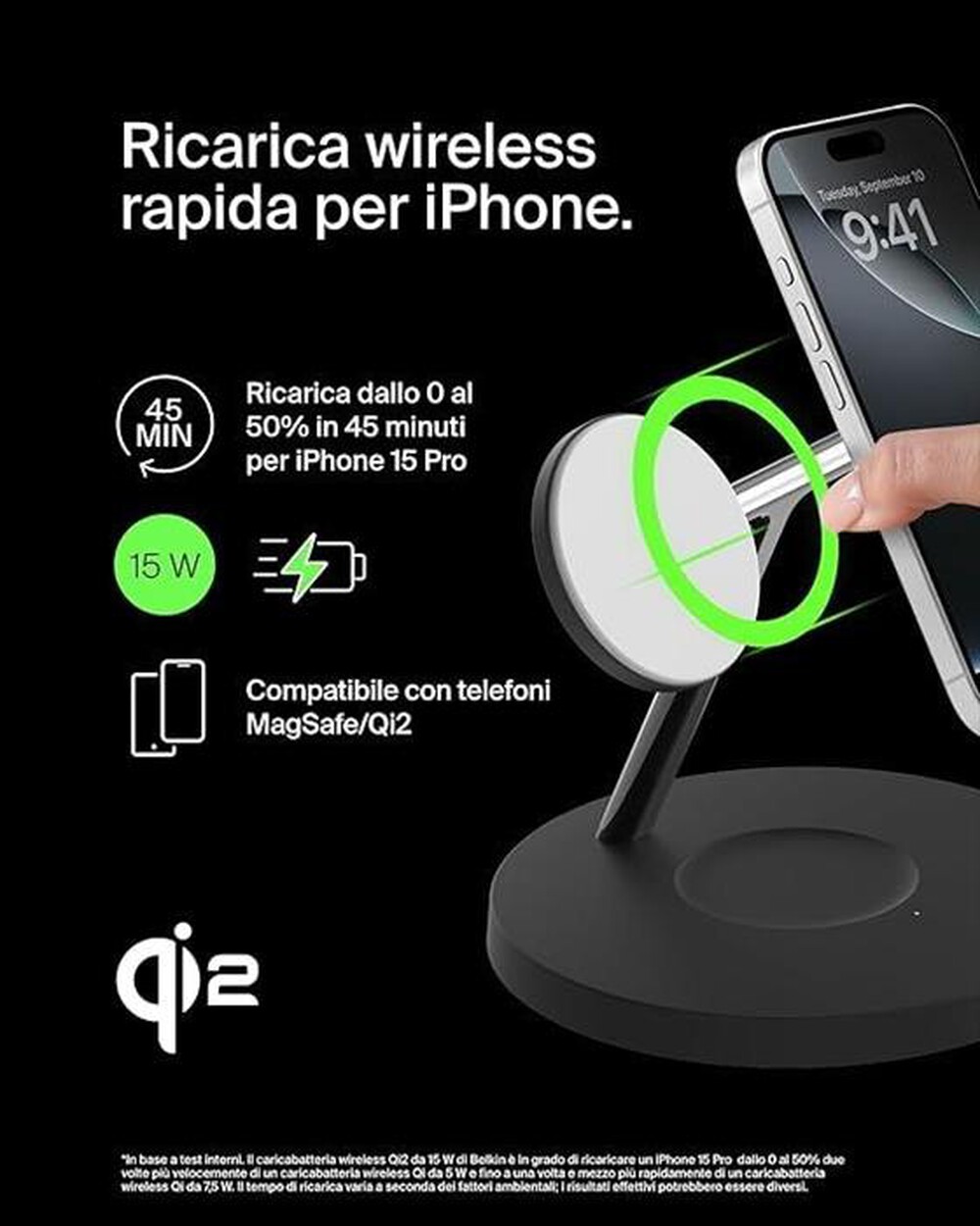 Immagine del prodotto BELKIN - BOOSTCHARGE PRO 3-IN-1 QI2 15W WIRELESS-Nero