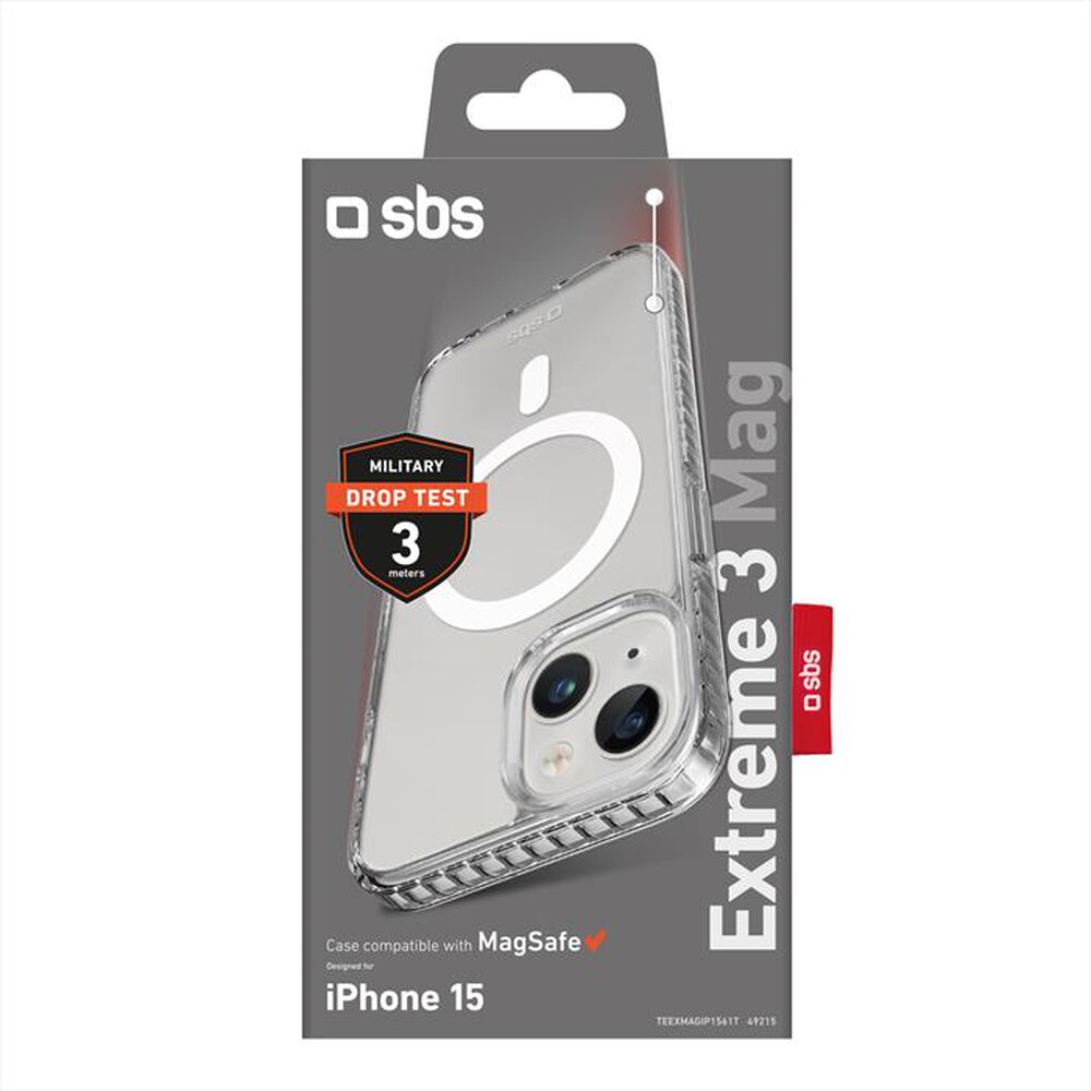 "SBS - Cover Extreme 3 Mag TEEXMAGIP1561T per iPhone 15-Trasparente"