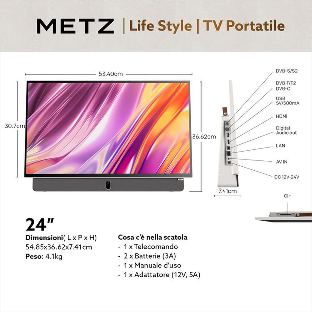 "METZ - Smart TV LED FHD 24\" 24MPE7000Z-BIANCO"