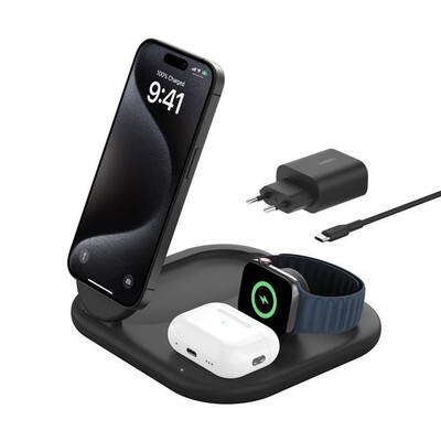 BELKIN - SUPPORTO DI RICARICA WIRELESS 3IN1 15W QI2-Nero
