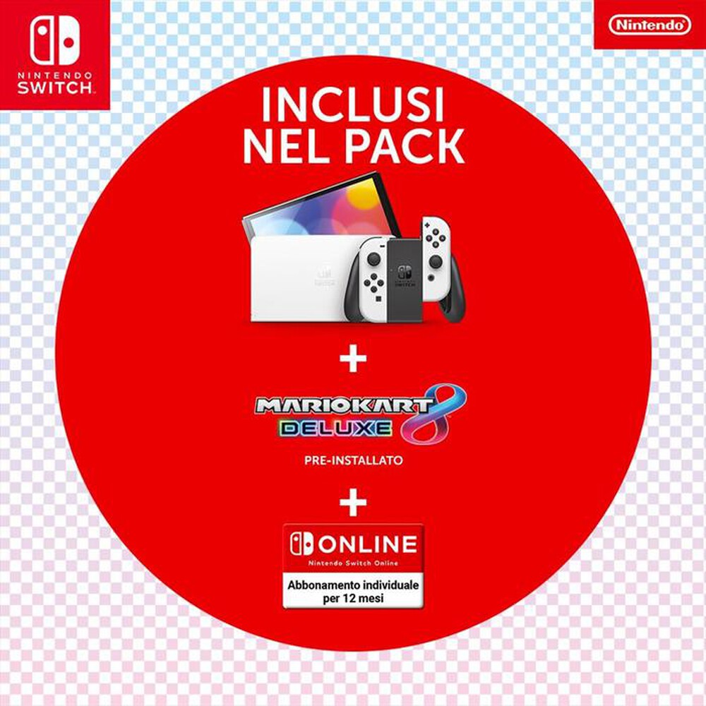 "NINTENDO - SWITCH OLED+MARIO KART 8 DELUXE+NSO 12M-Bianco/Nero"