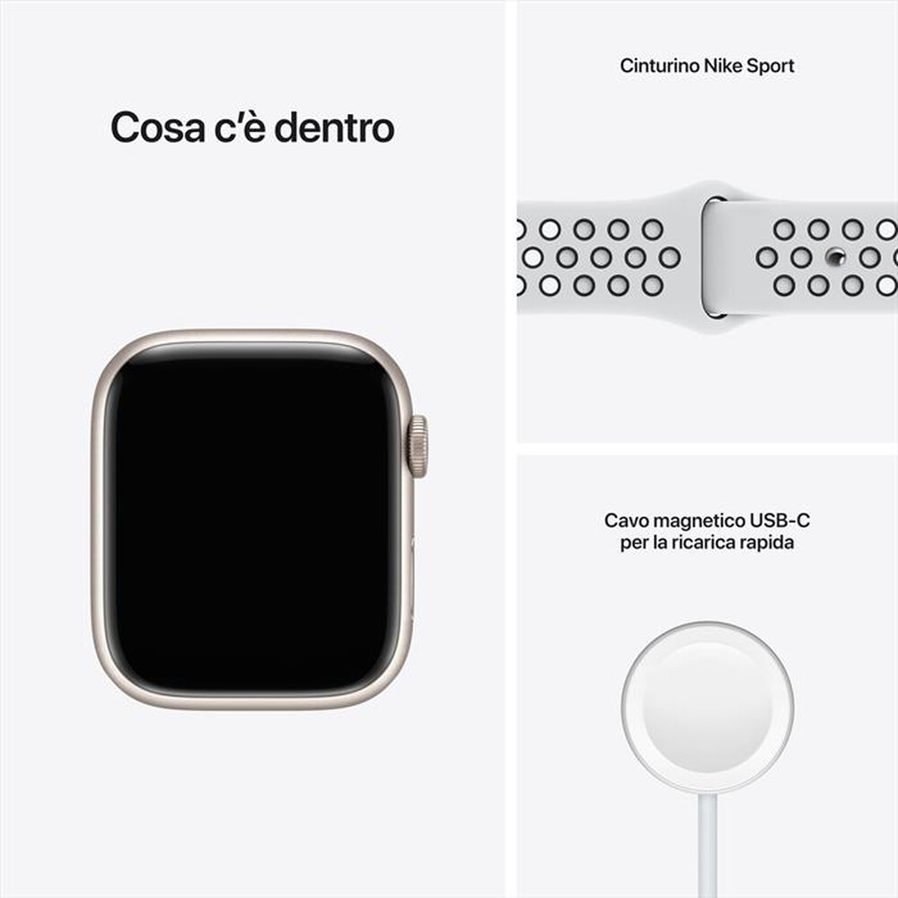 Immagine del prodotto APPLE - Watch NIKE Series 7 GPS 45mm Alluminio-Sport Platino Puro/Nero