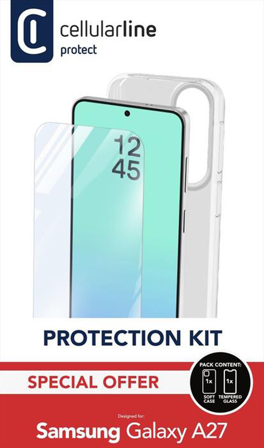 Immagine del prodotto CELLULARLINE - Kit custodia + vetro per Galaxy A27-Trasparente