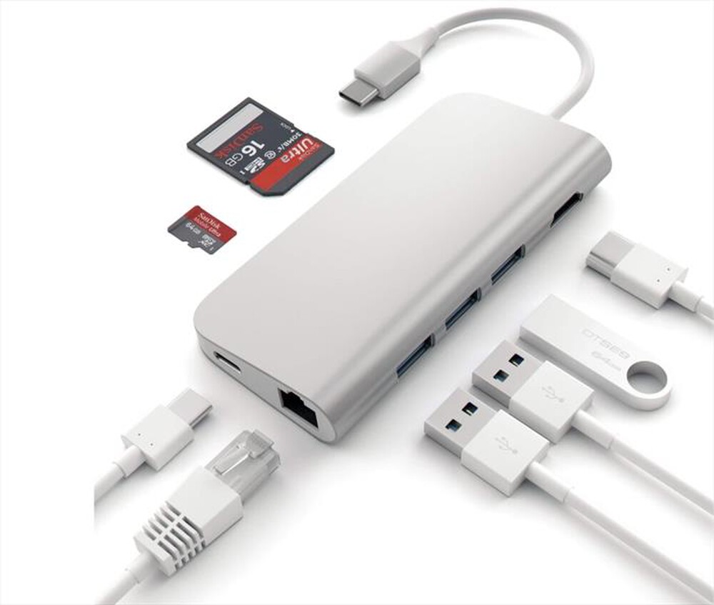 Immagine del prodotto SATECHI - ADATTATORE USB-C MULTI-PORTA 4K ETHERNET-SILVER