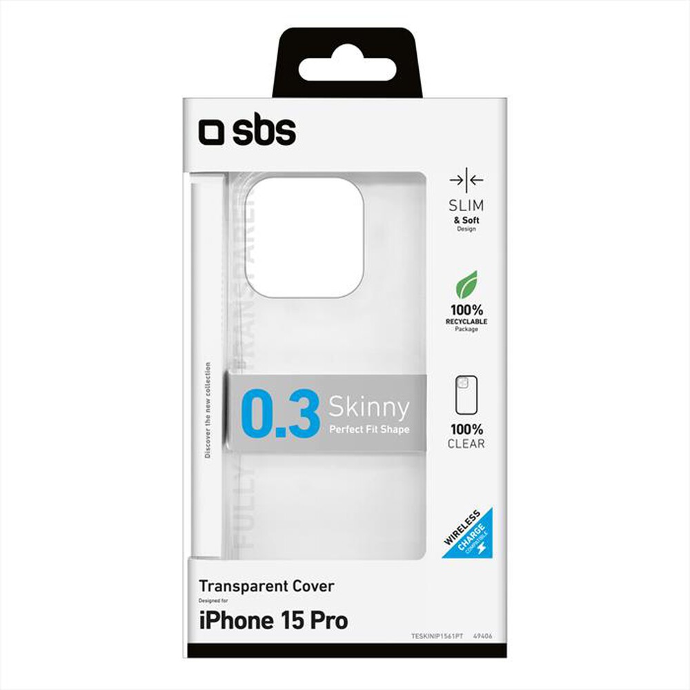 "SBS - Cover Skinny TESKINIP1561PT per iPhone 15 Pro-Trasparente"
