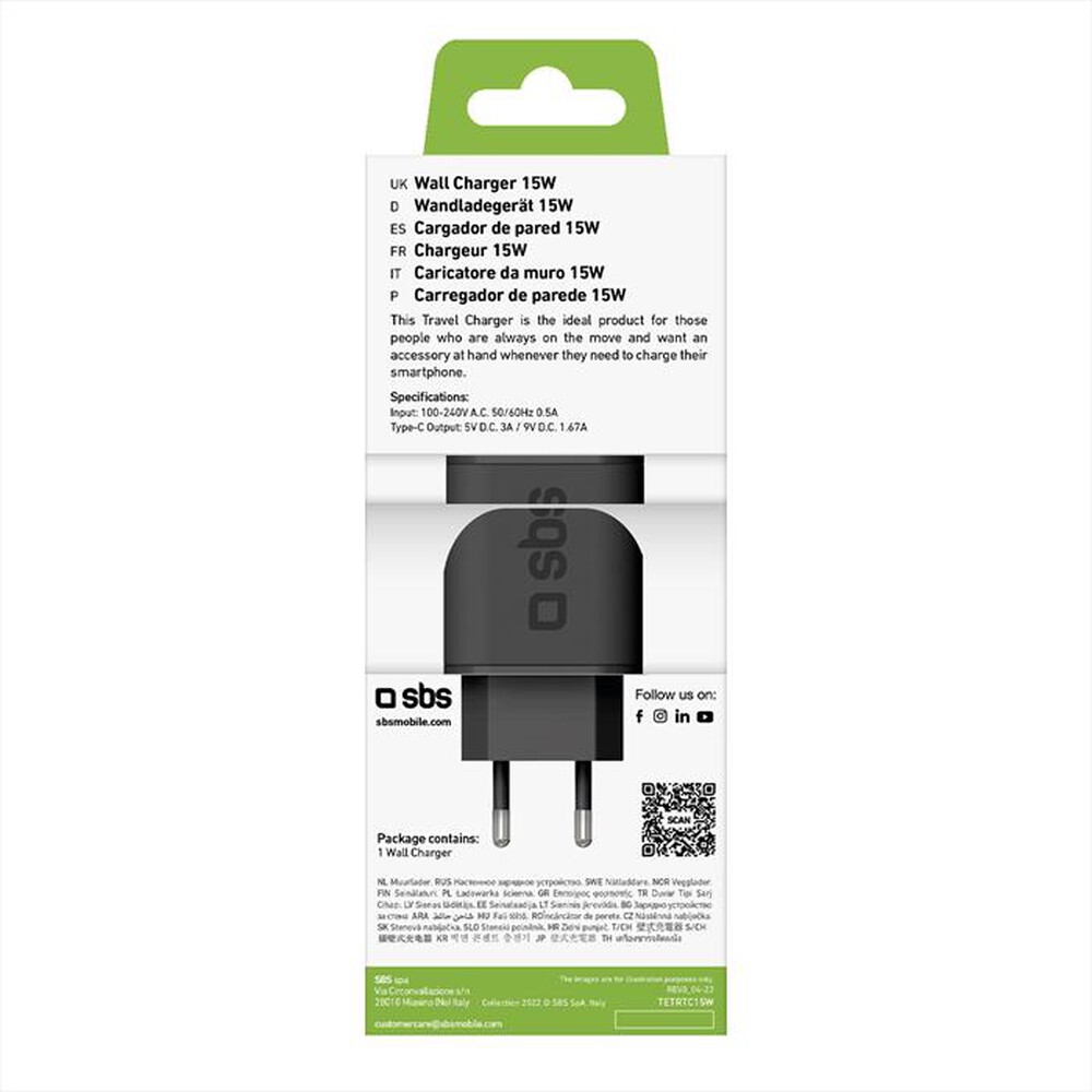 "SBS - Carica batterie TETRTC15W-Nero"
