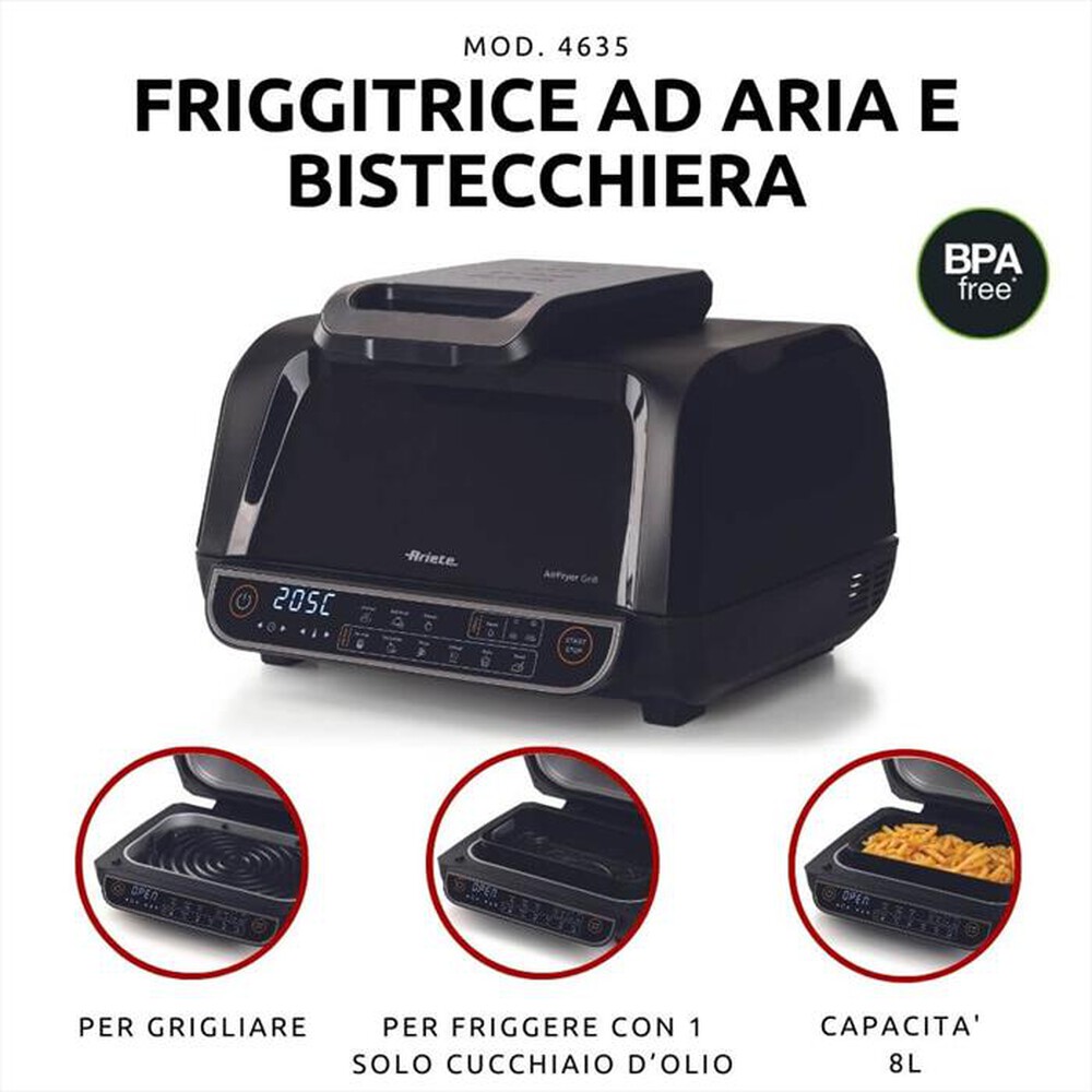 "ARIETE - 4635/00 FRIGGITRICE AD ARIA E BISTECCHIERA-Black"