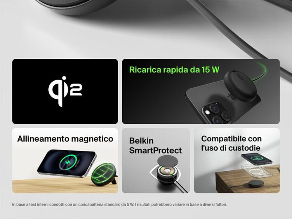 Immagine del prodotto BELKIN - TAPPETINO DI RICARICA WIRELESS MAGNETICA QI2 15W-Nero