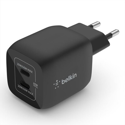 BELKIN - CARICABATTERIA DA PARETE DOPPIO GAN USB-C PPS 45W-NERO