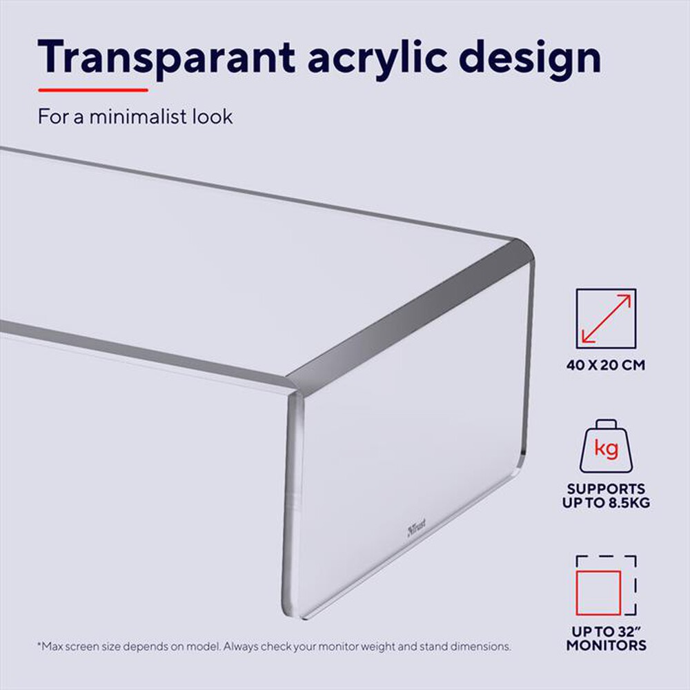 "TRUST - MONTA MONITOR STAND-Transparent"