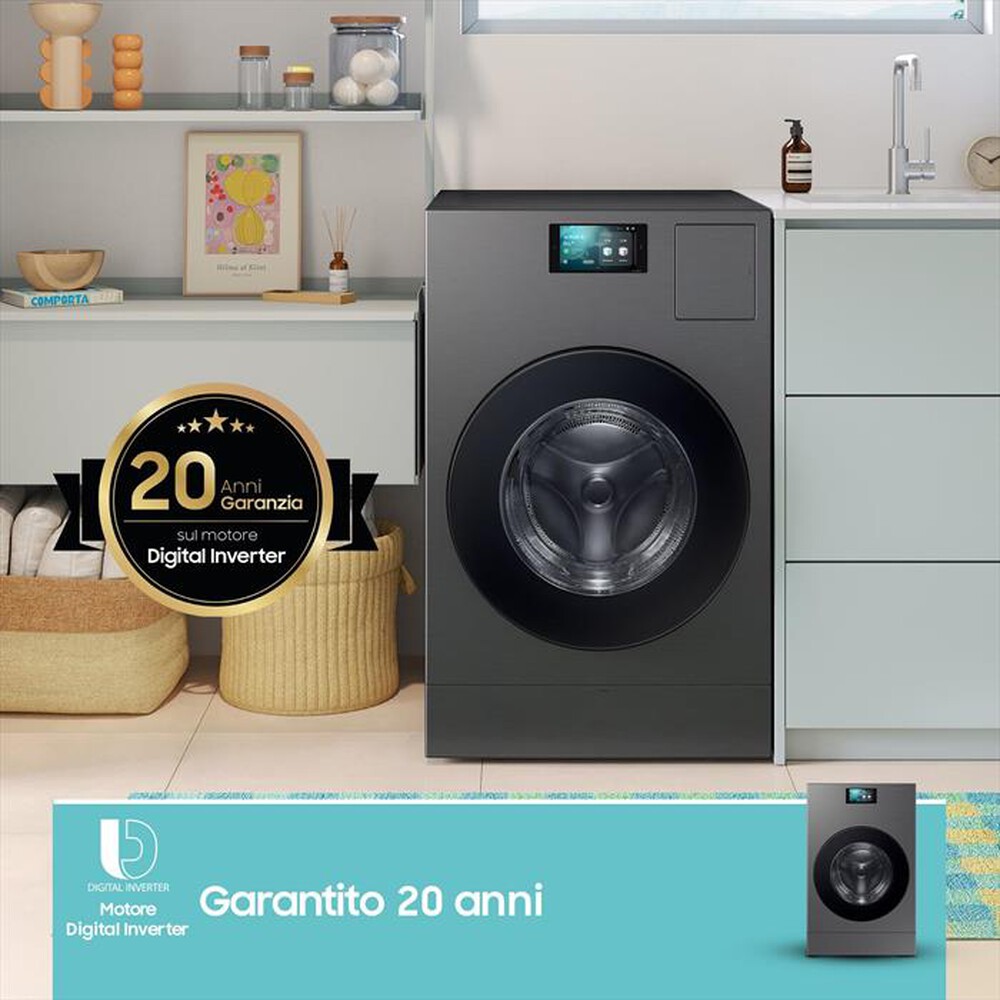 "SAMSUNG - Lavasciuga WD18DB8995BZT2 18/11 Kg Classe A-Dark Silver Steel -oblò Nero"