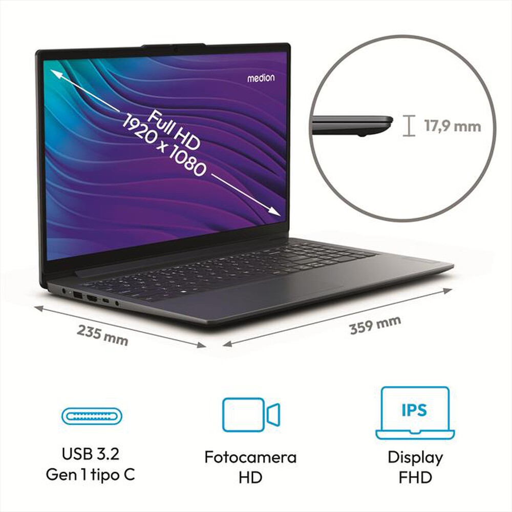 Immagine del prodotto MEDION - Notebook E15235 I3-N305 62610 8-Nero