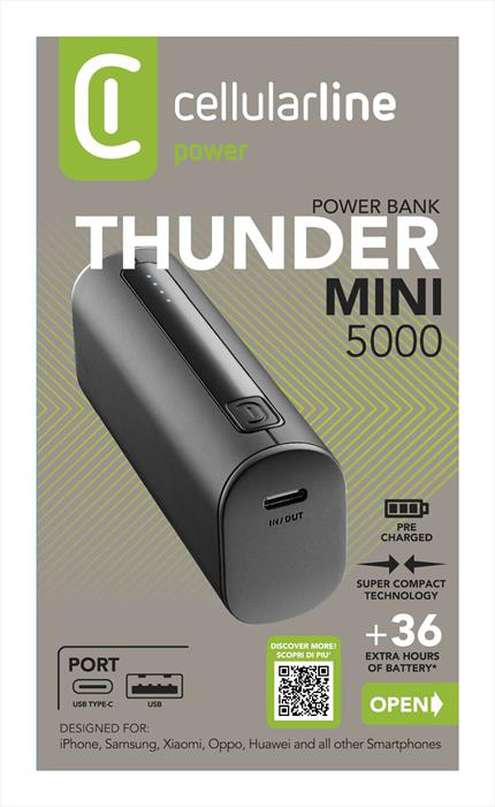 "CELLULARLINE - Power Bank PBNEWTANK5000K-Nero"