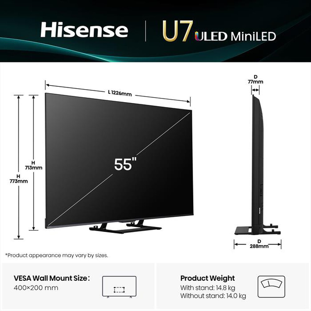 "HISENSE - Smart Tv Mini LED 55\" 4K Ultra HD 55U79Q 144Hz-NERO"