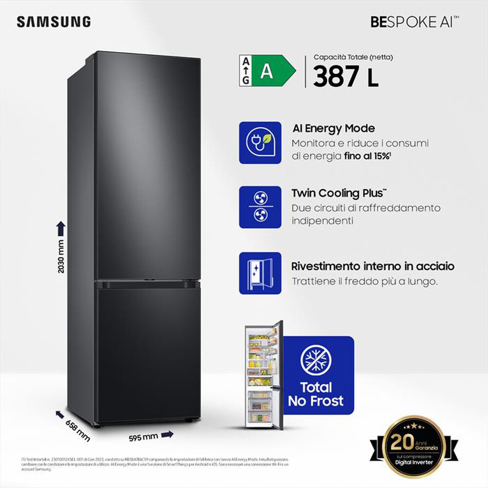 "SAMSUNG - Frigorifero combinato RB38C7B6AB1/EF BESPOKE 387l-ANTHRACITE"
