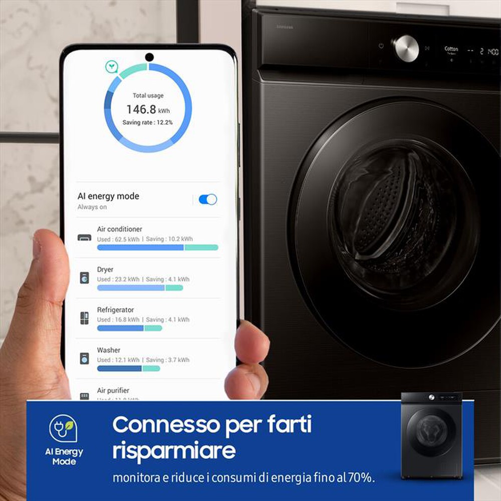 "SAMSUNG - Lavasciuga WD11DB7B85GBU3 11/6 Kg Classe A-nera con oblò e display nero"