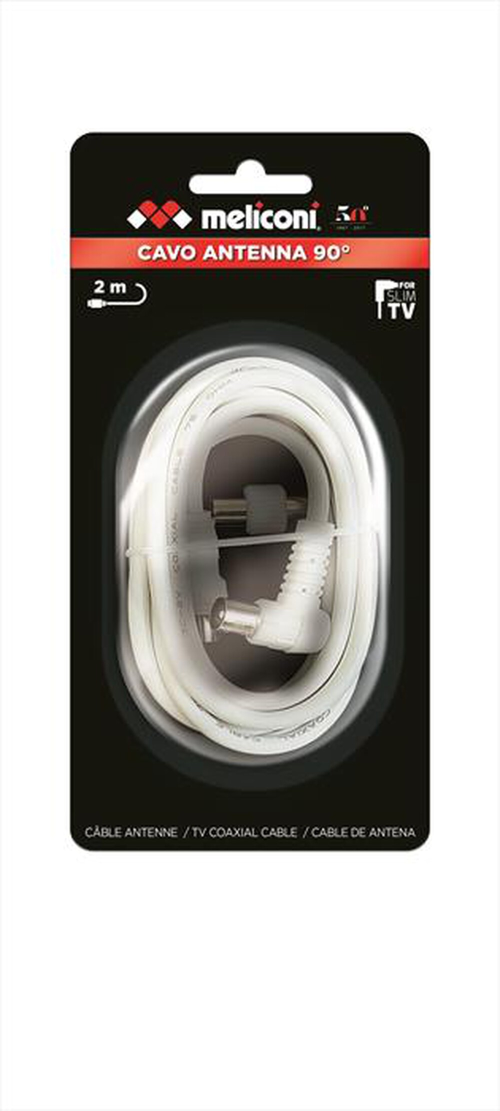 "MELICONI - Cavo Antenna con plug 90 gradi 2 MT ANT2M90-Bianco"