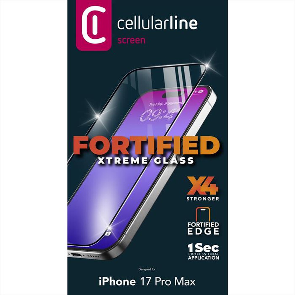 Immagine del prodotto CELLULARLINE - FORTIFIED XTREME GLASS per iPhone 17 Pro Max-Trasparente
