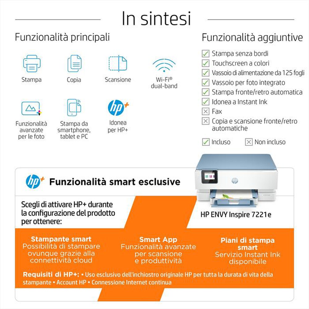 "HP - MULTIFUNZIONE ENVY 7221E 3 MESI INSTANT INK HP+-Surf Blue"