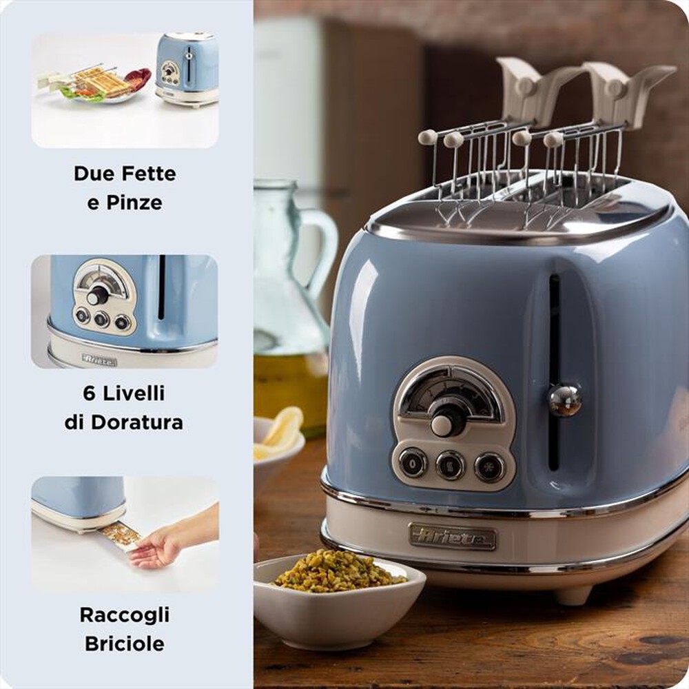 Immagine del prodotto ARIETE - 155 Tostapane 2 Fette con Pinze Vintage-celeste