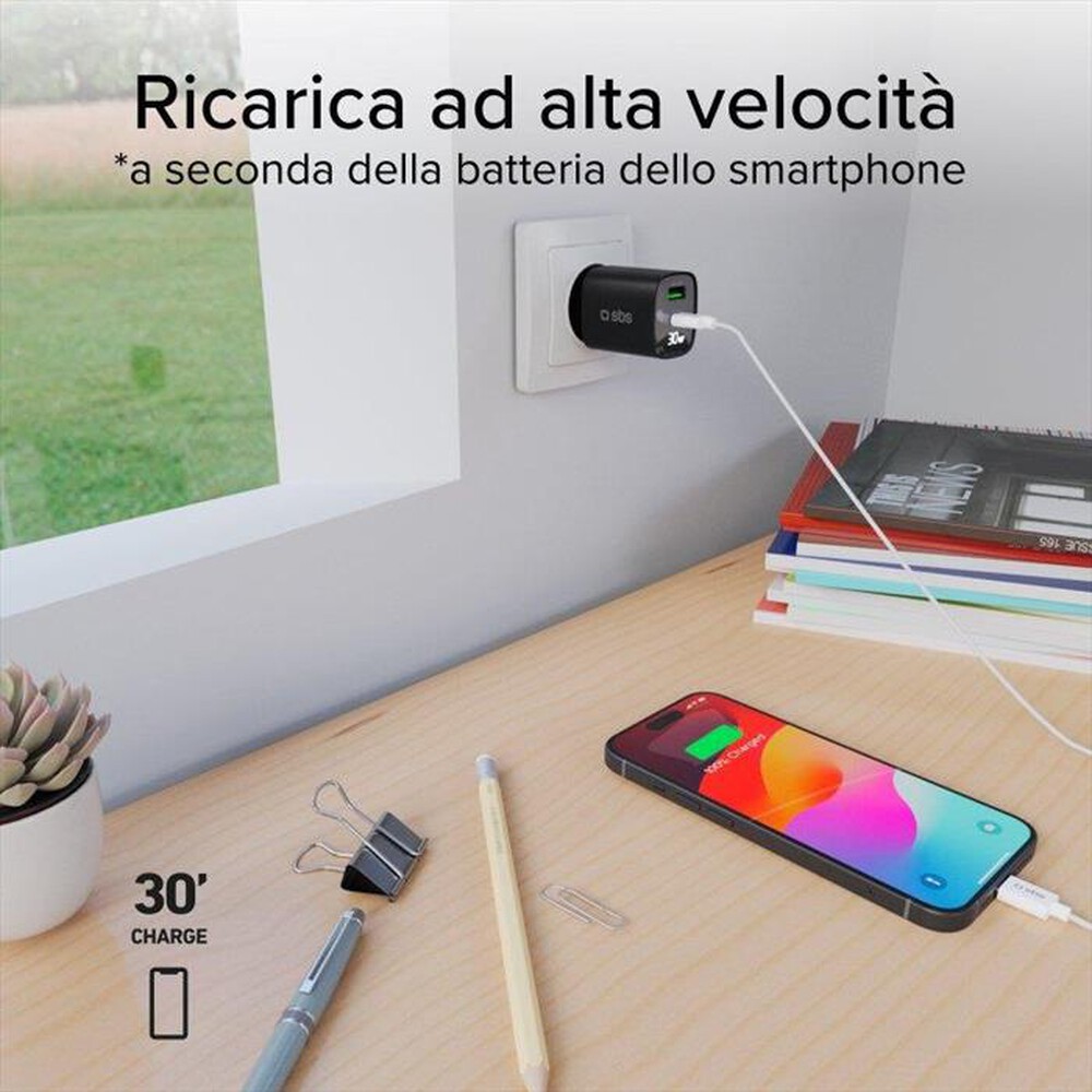 "SBS - Caricatore da rete TETRGANLCD1USB1C30K-Nero"