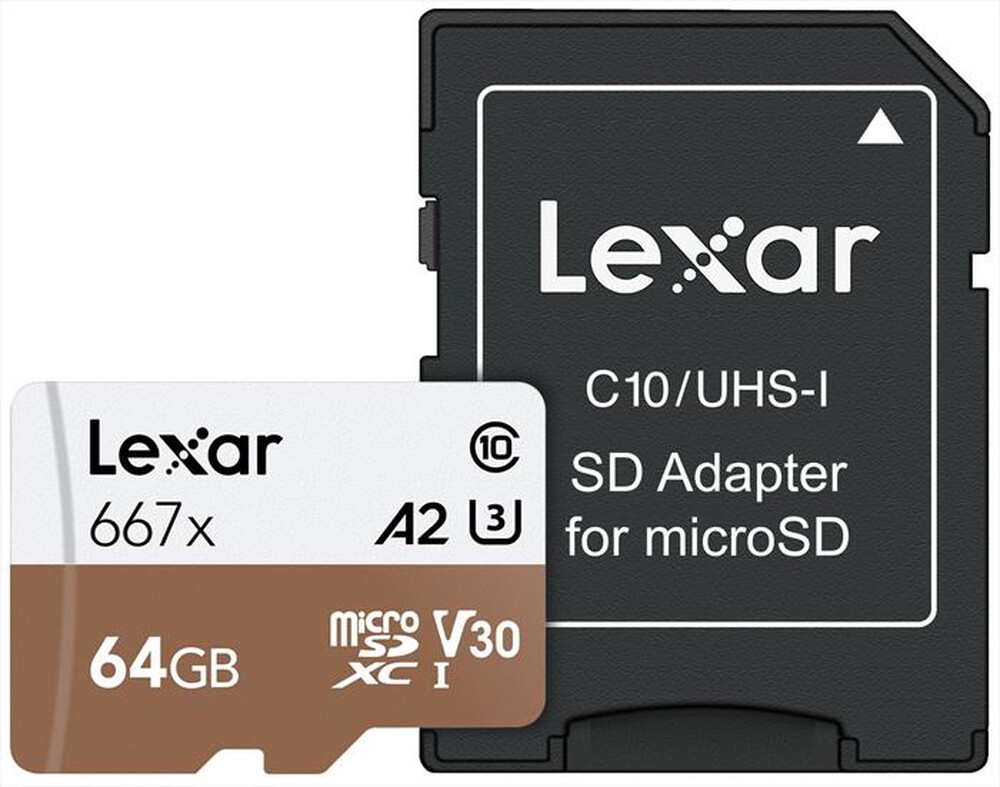"LEXAR - MICROSDXC 667X 64GB W/ADAPTER - White/Brown"