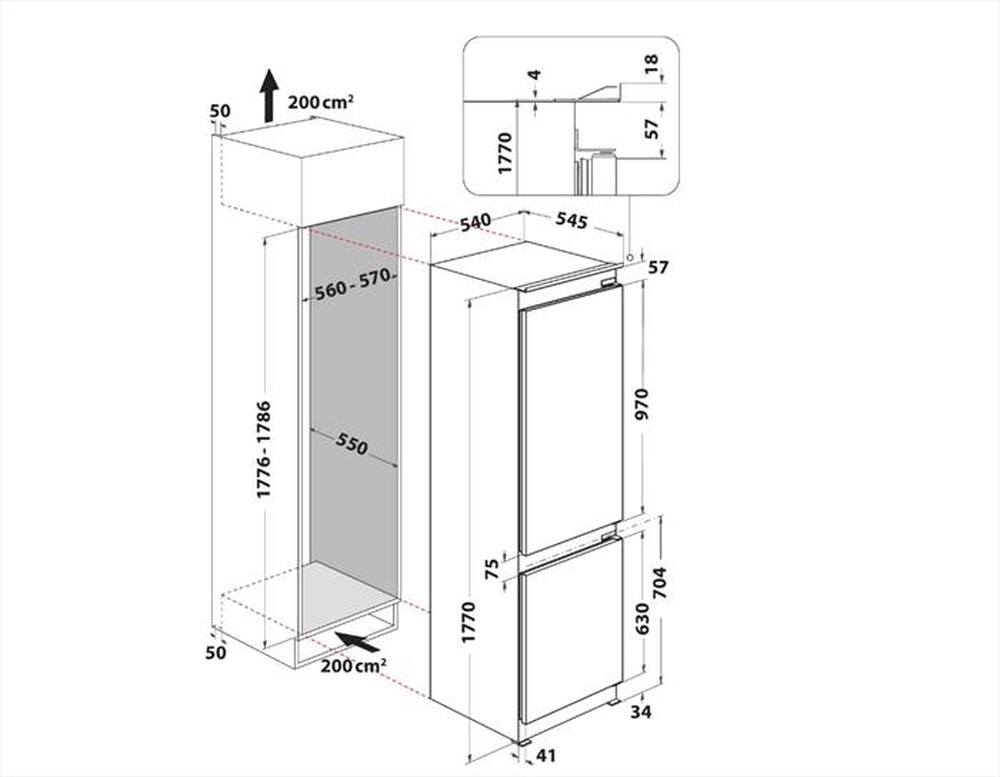 Immagine del prodotto WHIRLPOOL - Frigorifero combinato WHC18 T132 Classe E 250 lt-Bianco
