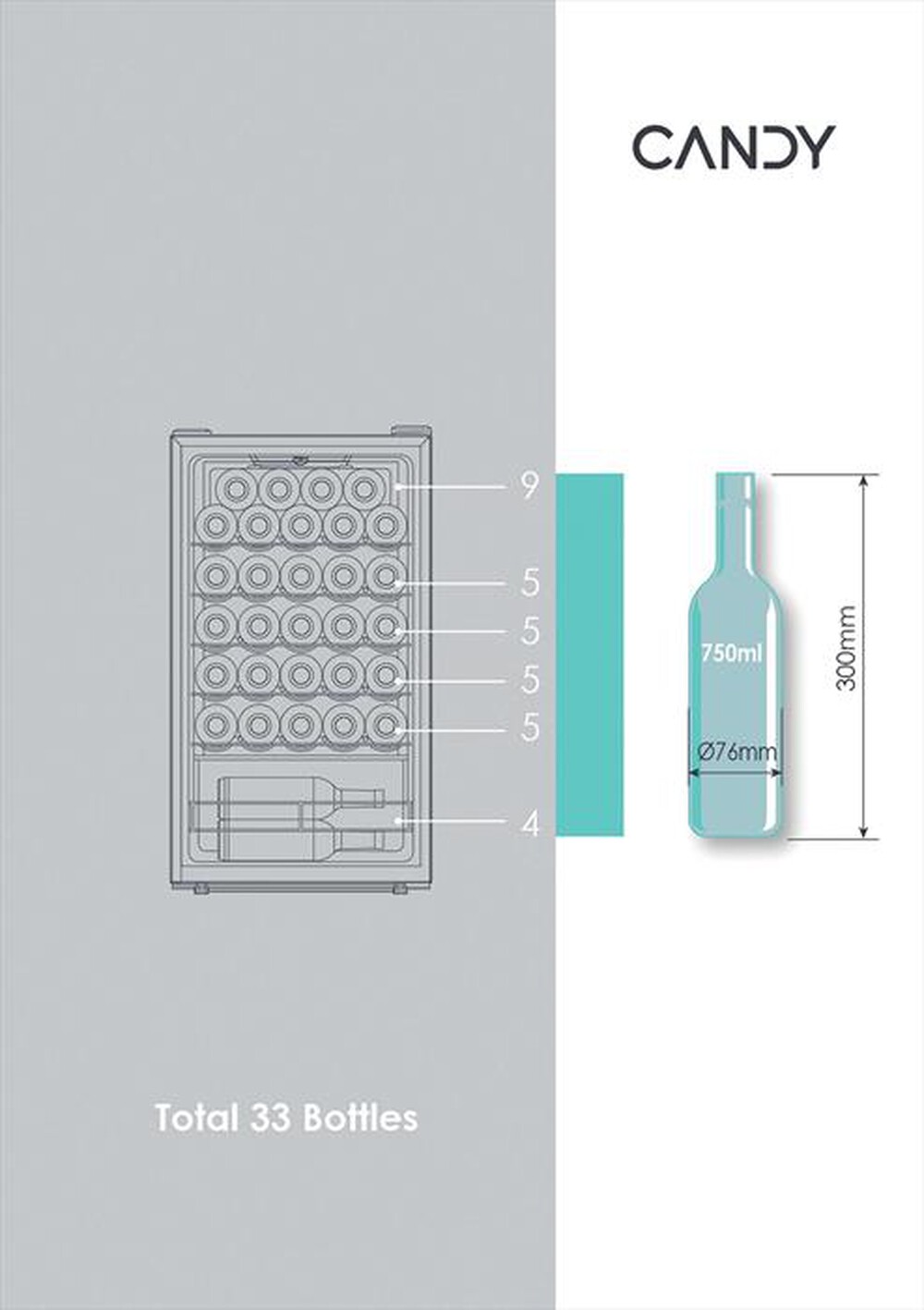 Immagine del prodotto CANDY - Cantinetta CWC033M Classe G 33 bottiglie-Nero