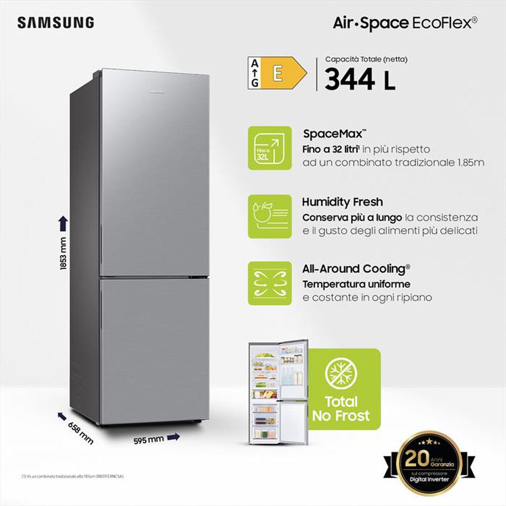"SAMSUNG - Frigorifero combinato RB33B612ESA/EF ClasseE 344lt-SILVER INOX"