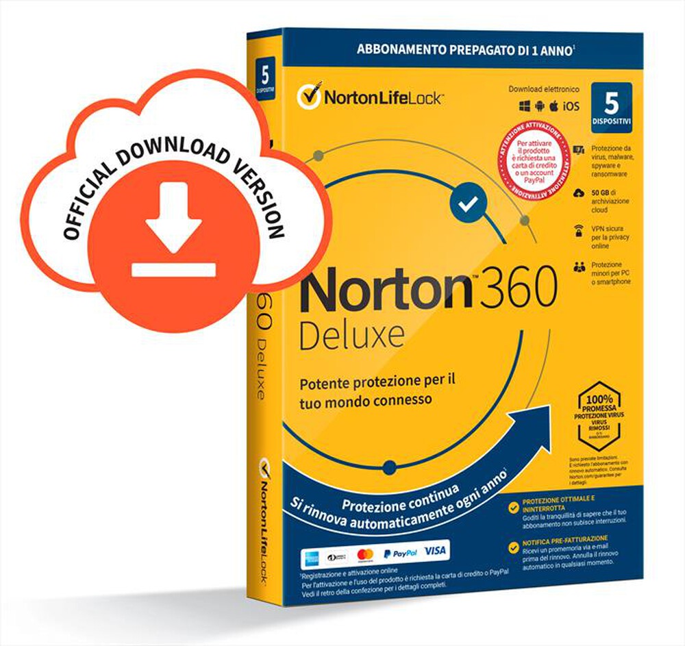 "NORTON - Norton 360 Deluxe 5 Disp. 12 Mesi 50GB ESD"