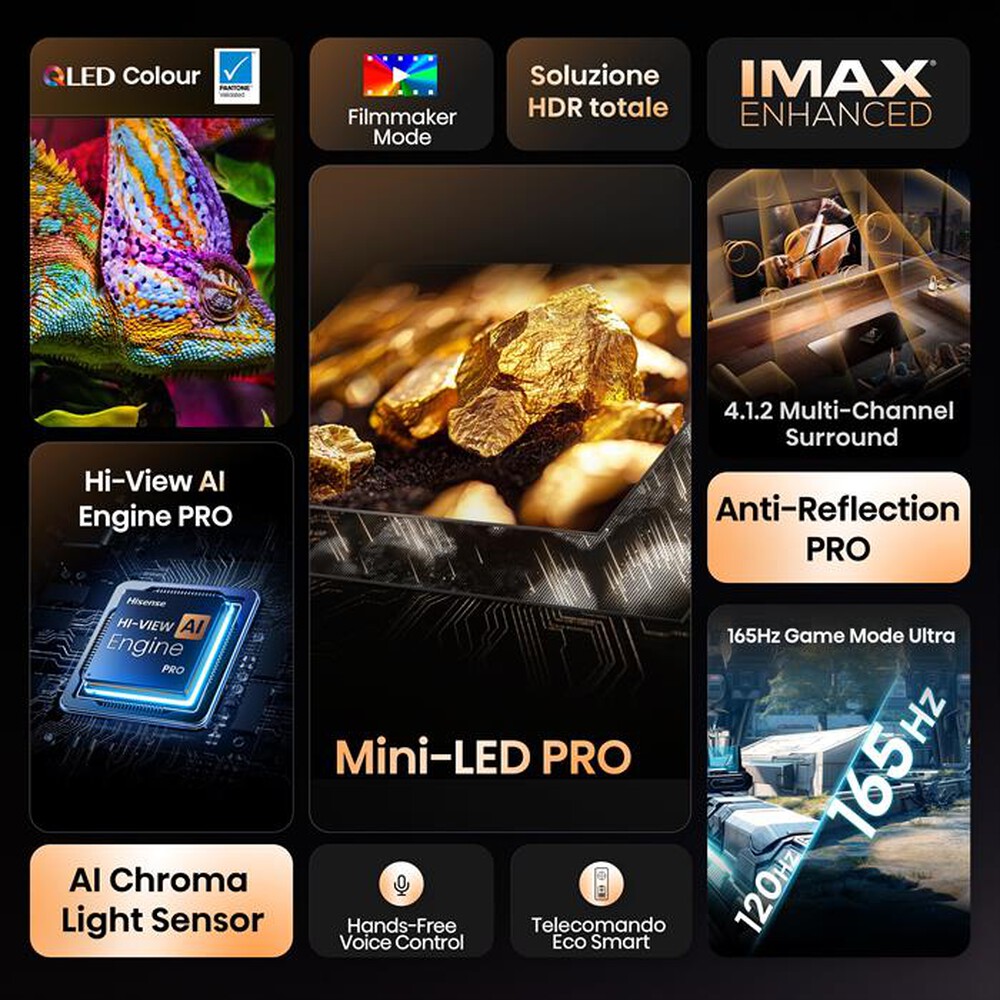 Immagine del prodotto HISENSE - Smart Tv Mini LED PRO 85" 4K Ultra HD 85U8Q 165Hz-Metallo - Grigio Carbone