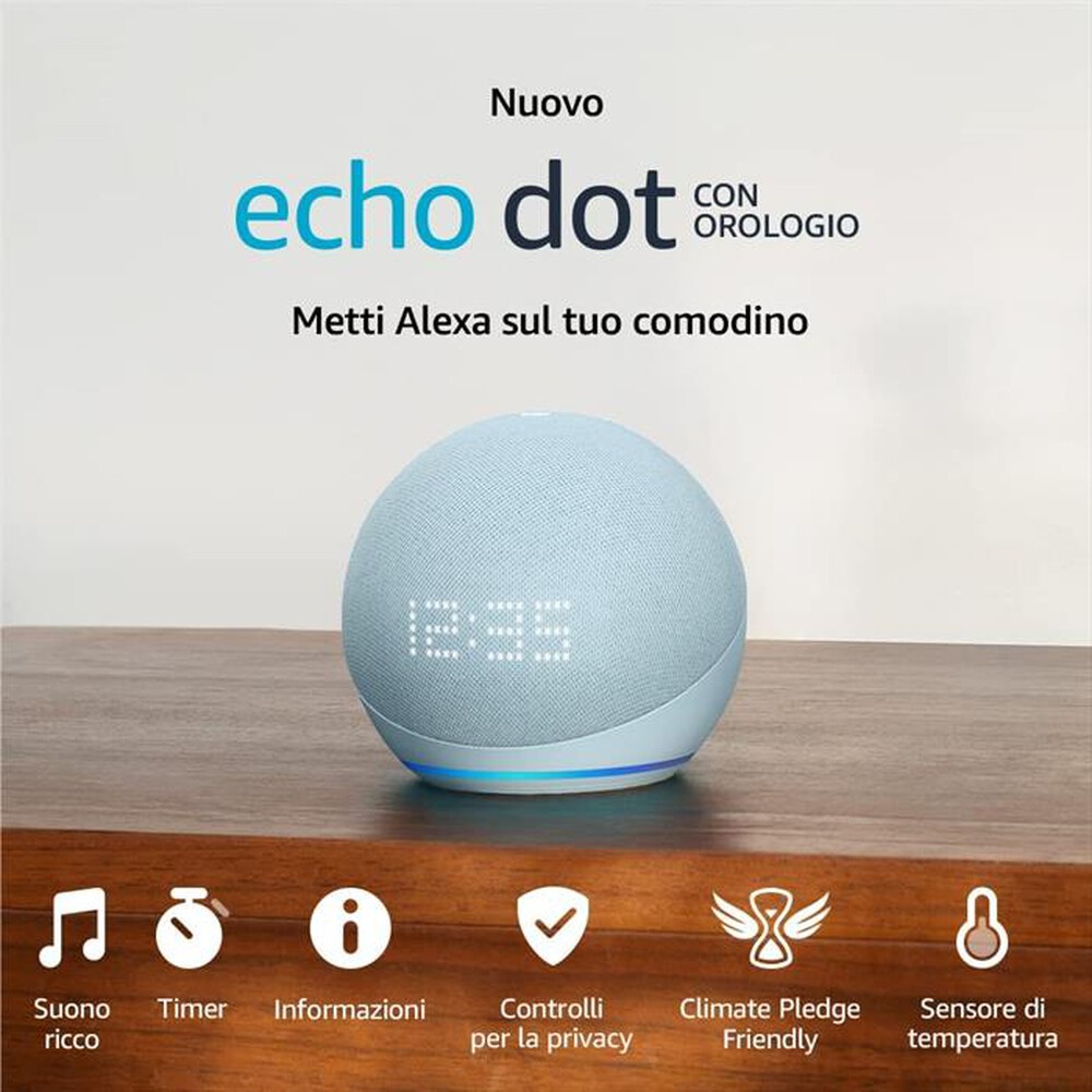 "AMAZON - Speaker ECHO DOT 5A GENERAZIONE CON OROLOGIO-Azzurro tenue"