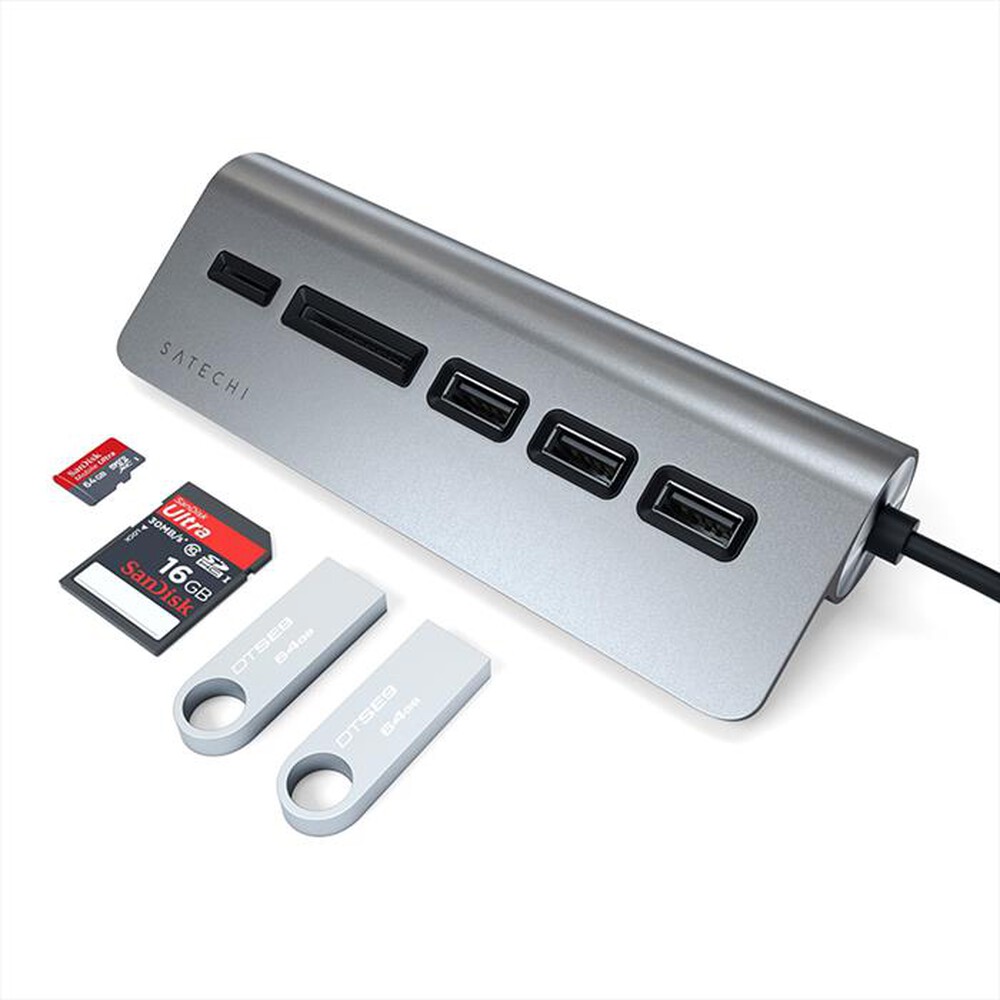 "SATECHI - HUB USB-C CON CARD READER CON CAVO-grigio"