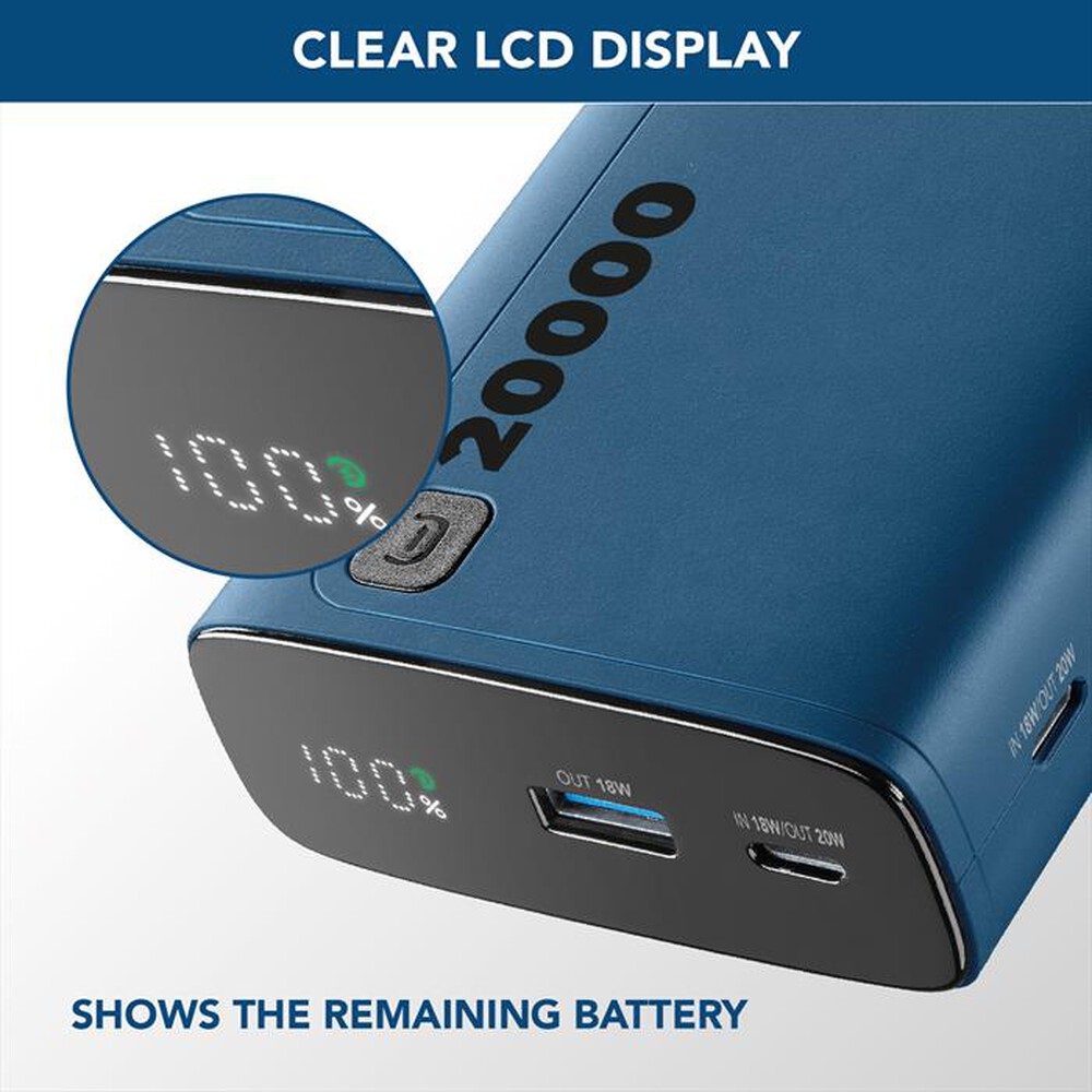 Immagine del prodotto CELLULARLINE - Caricabatterie Portatile PBDISPL01PD20000B-Blu