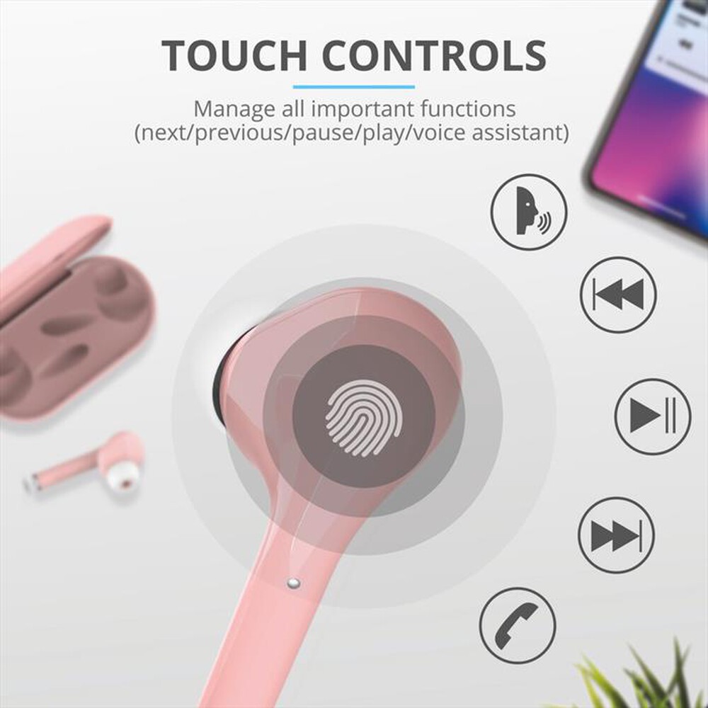 "TRUST - NIKA TOUCH BLUETOOTH EARPHONE PINK-Pink"