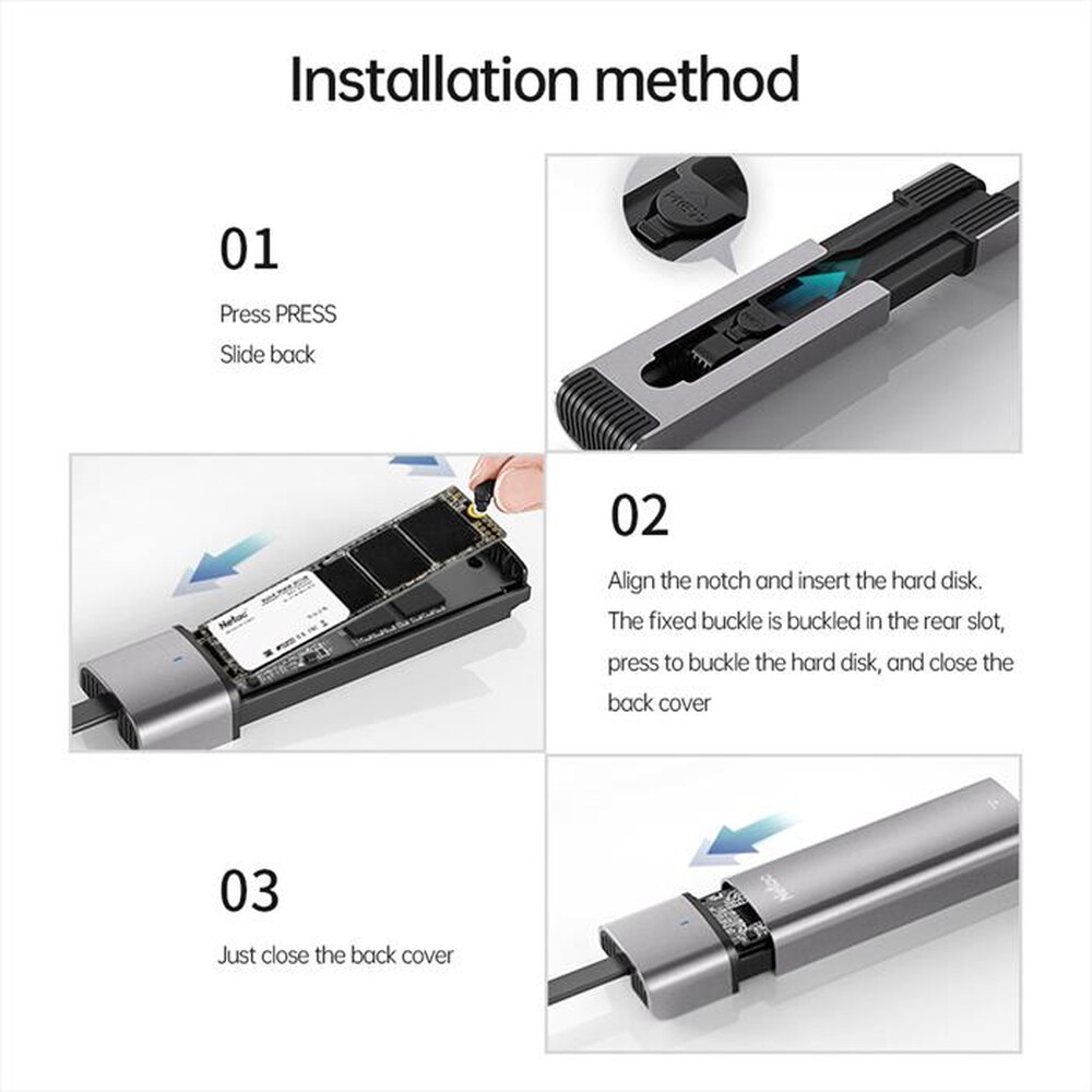 Immagine del prodotto NETAC - CABINET ENCLOSURE ALLUM.PER M.2 SATA CAVO USB C-ALUMINIO