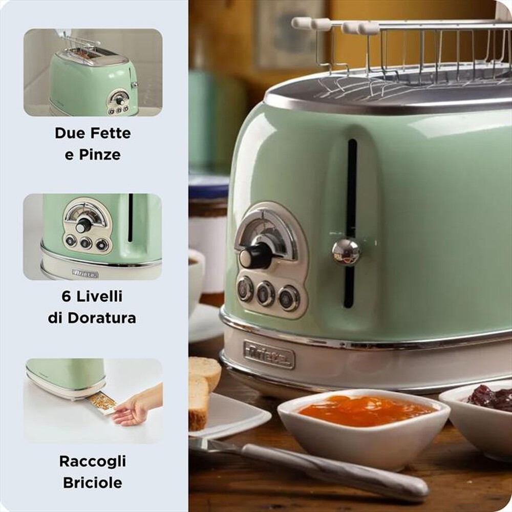 Immagine del prodotto ARIETE - 155 Tostapane 2 Fette con Pinze Vintage-verde