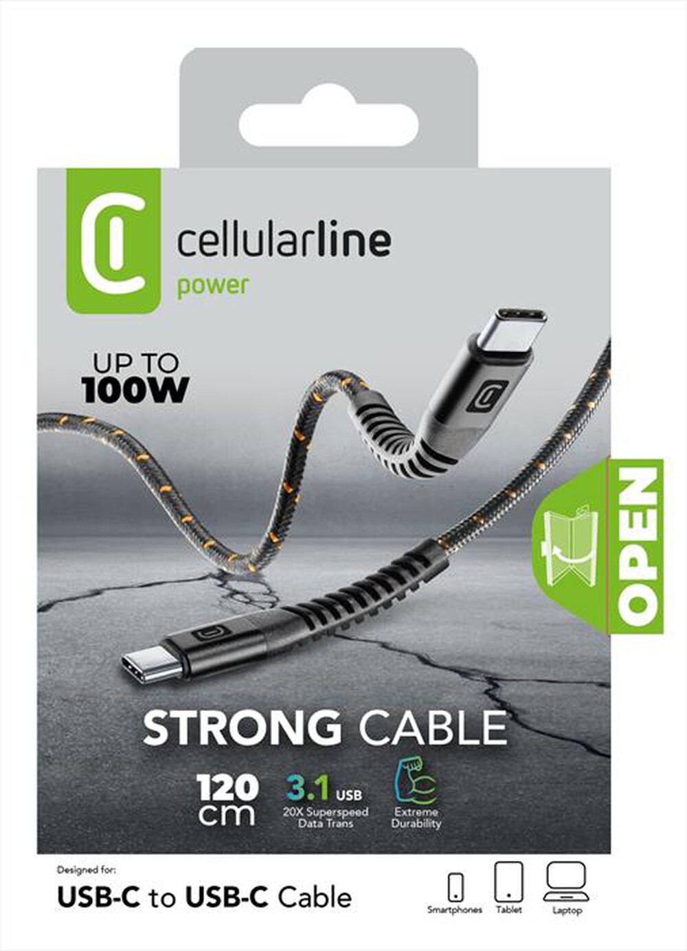 Immagine del prodotto CELLULARLINE - STRONG CABLE USB-C TO USB-C 100W ULTRARESISTENTE-Nero