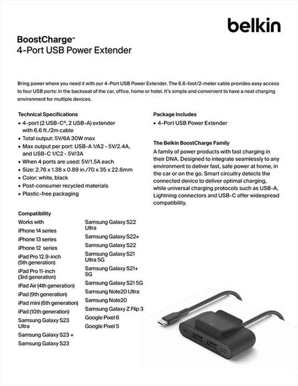 "BELKIN - 4-PORT USB POWER EXTENDER 2M-NERO"