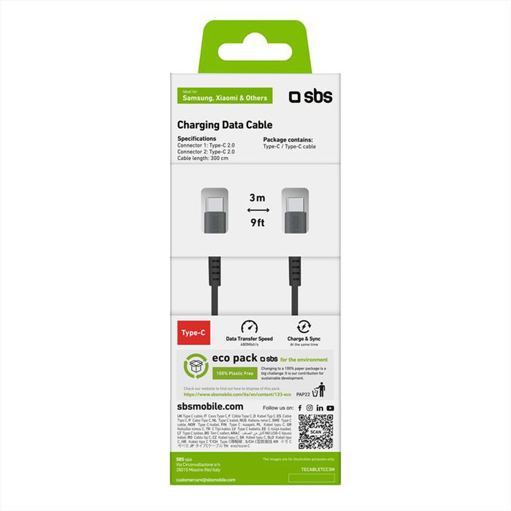 "SBS - Cavo Type C-C USB 2.0 TECABLETCC3M-Nero"