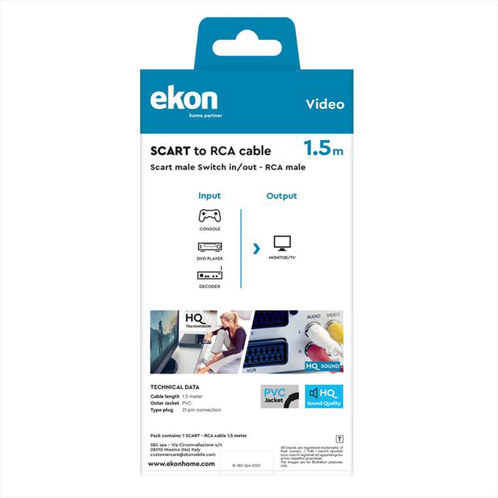 "EKON - Cavo Scart RCA con switch-Nero"