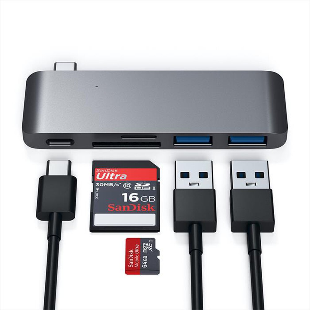 "SATECHI - HUB USB-C CON CARD READER, PORTA USB-C PASS-THROUG-grigio"