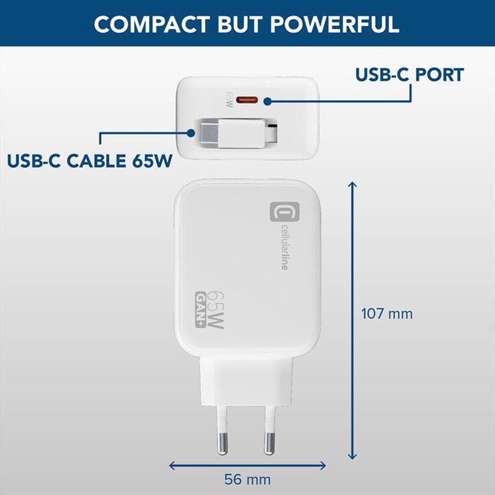 Immagine del prodotto CELLULARLINE - RETRACTABLE POWER 65W-Bianco