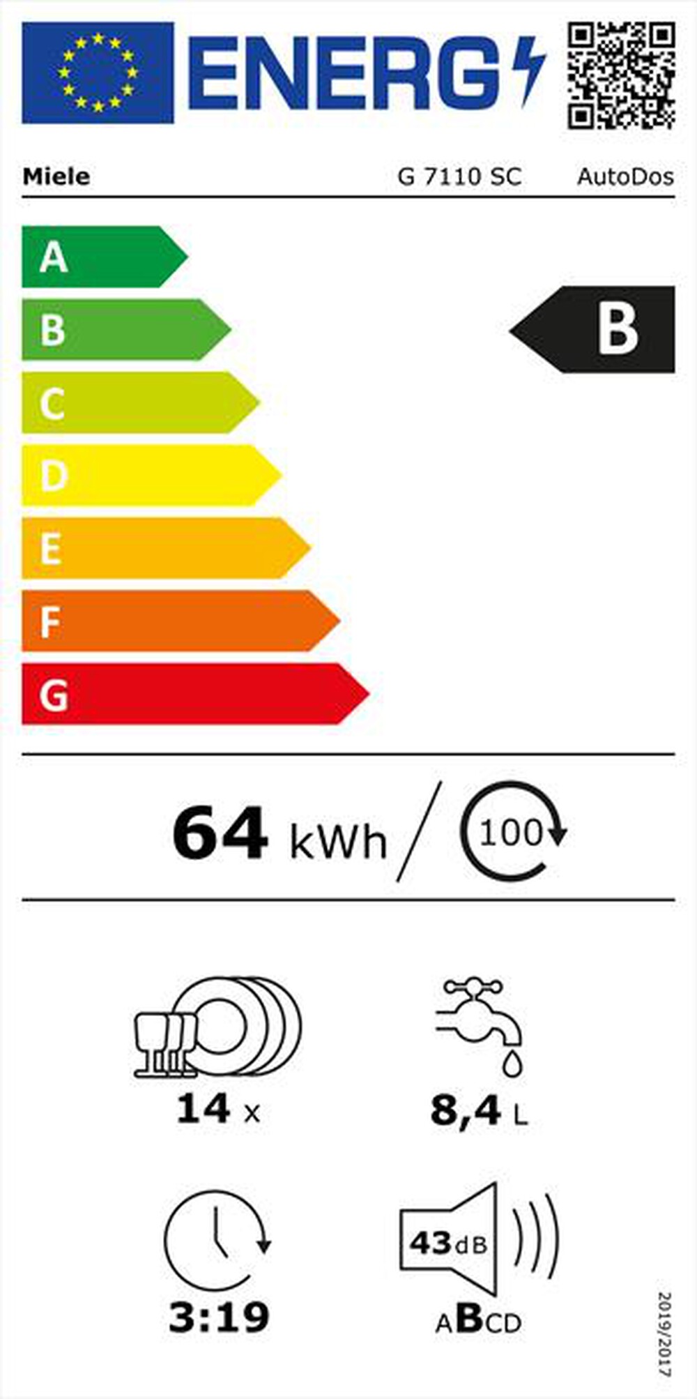 Immagine del prodotto MIELE - Lavastoviglie G 7110 SC AUTODOS Classe B 14 copert-BIANCO BRILLANTE