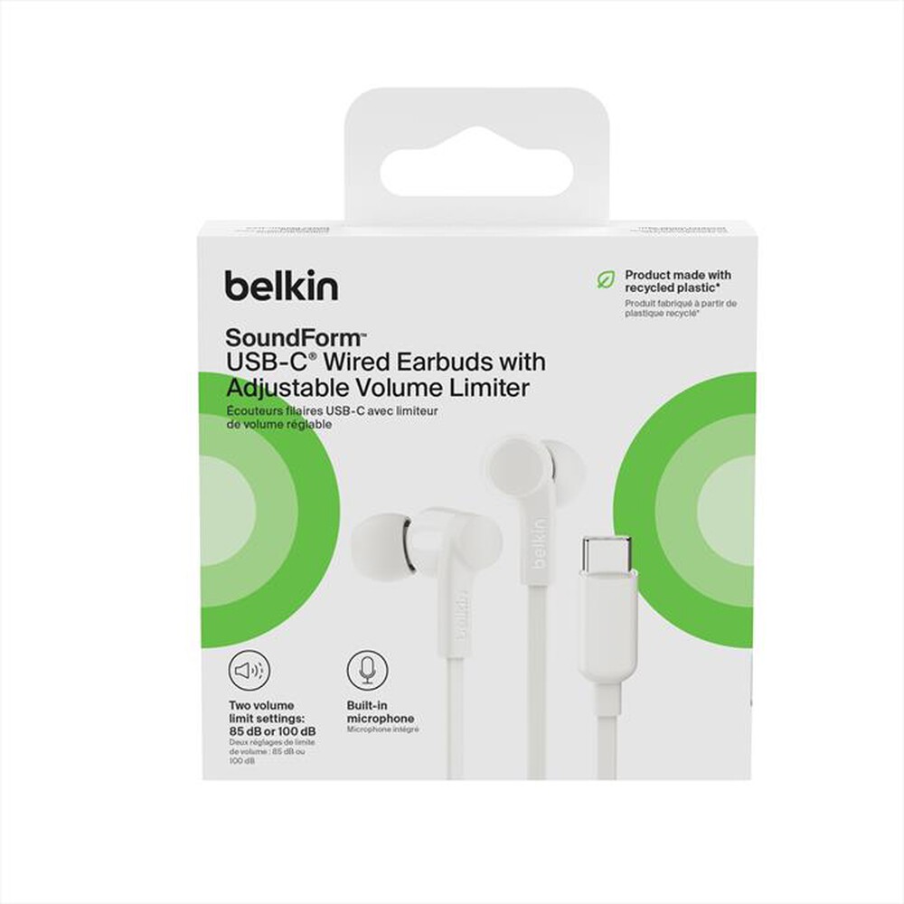 Immagine del prodotto BELKIN - USB-C EARBUDS W/ ADJUSTABLE VOLUME LIMITER-Bianco