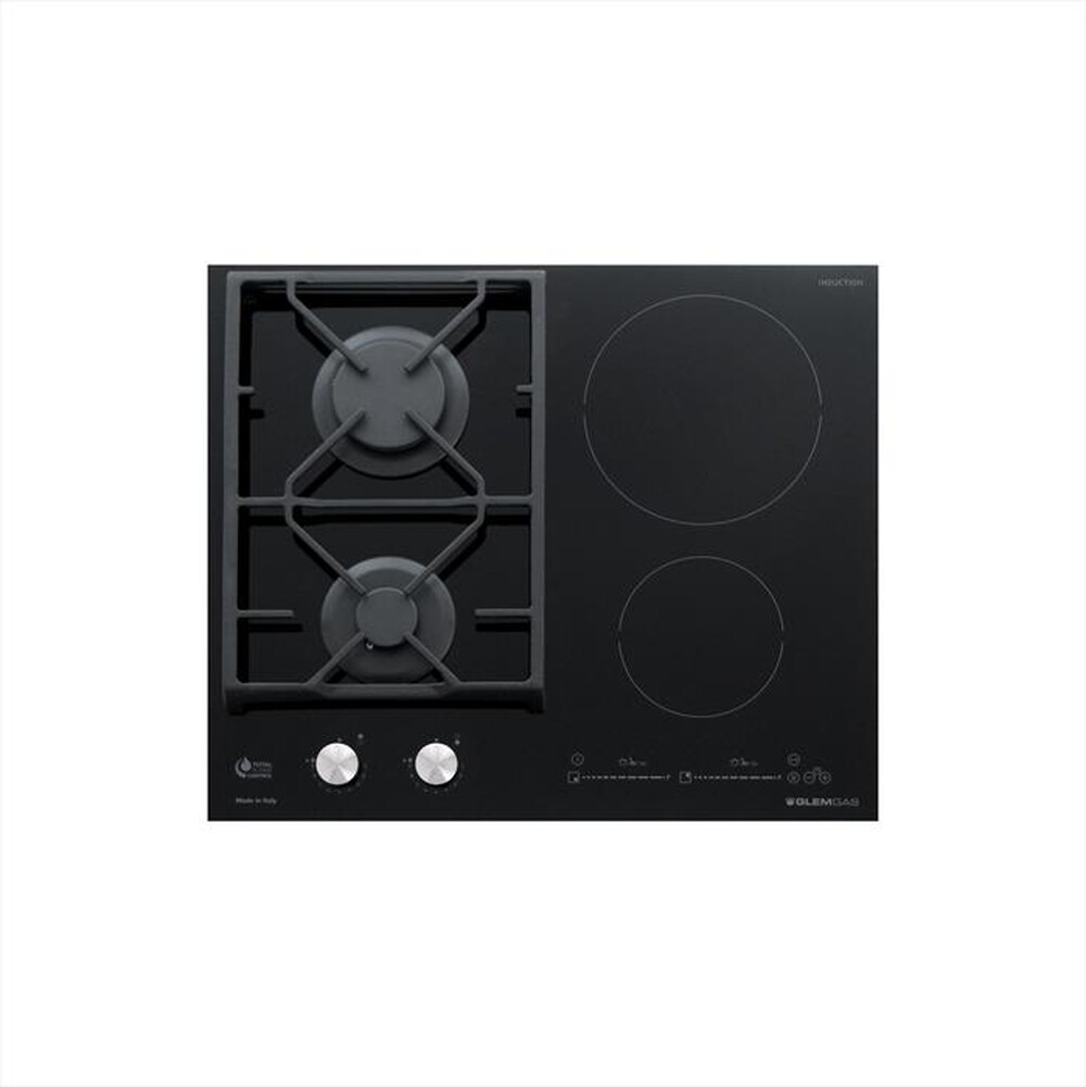 "GLEM GAS - Piano cottura misto GVI622XBK 51 cm-Nero Lucido"