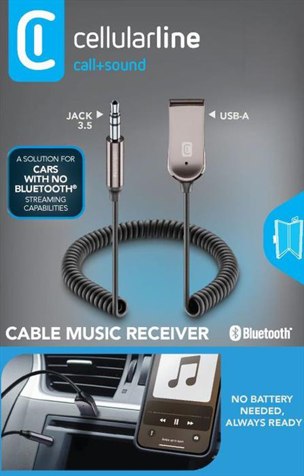 Immagine del prodotto CELLULARLINE - CAVO RICEVITORE BLUETOOTH CONNETTORE JACK 3.5-Nero